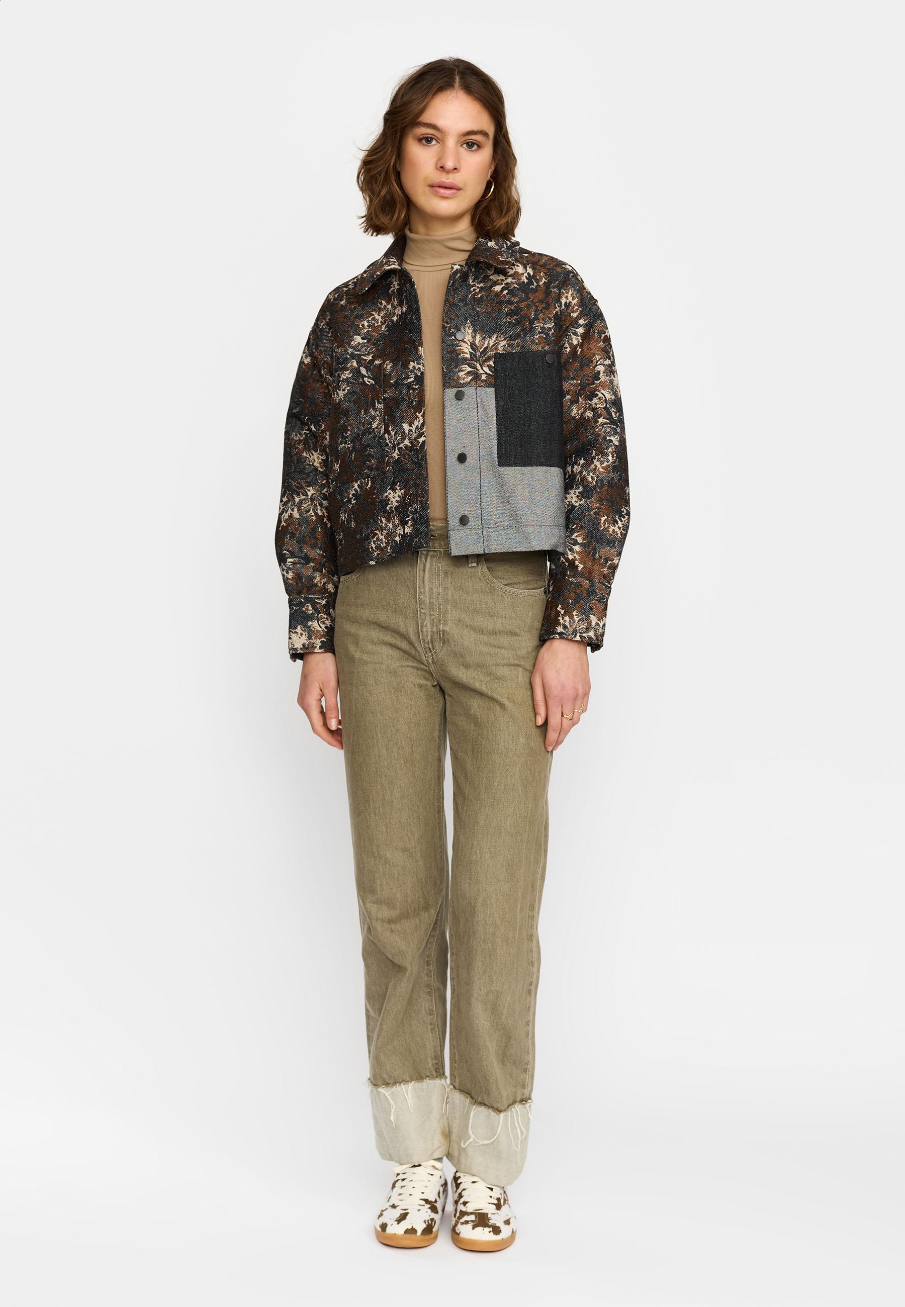 Selfhood Cropped Shirt Damen Jacquard Denim Overshirt Jacke schwarz